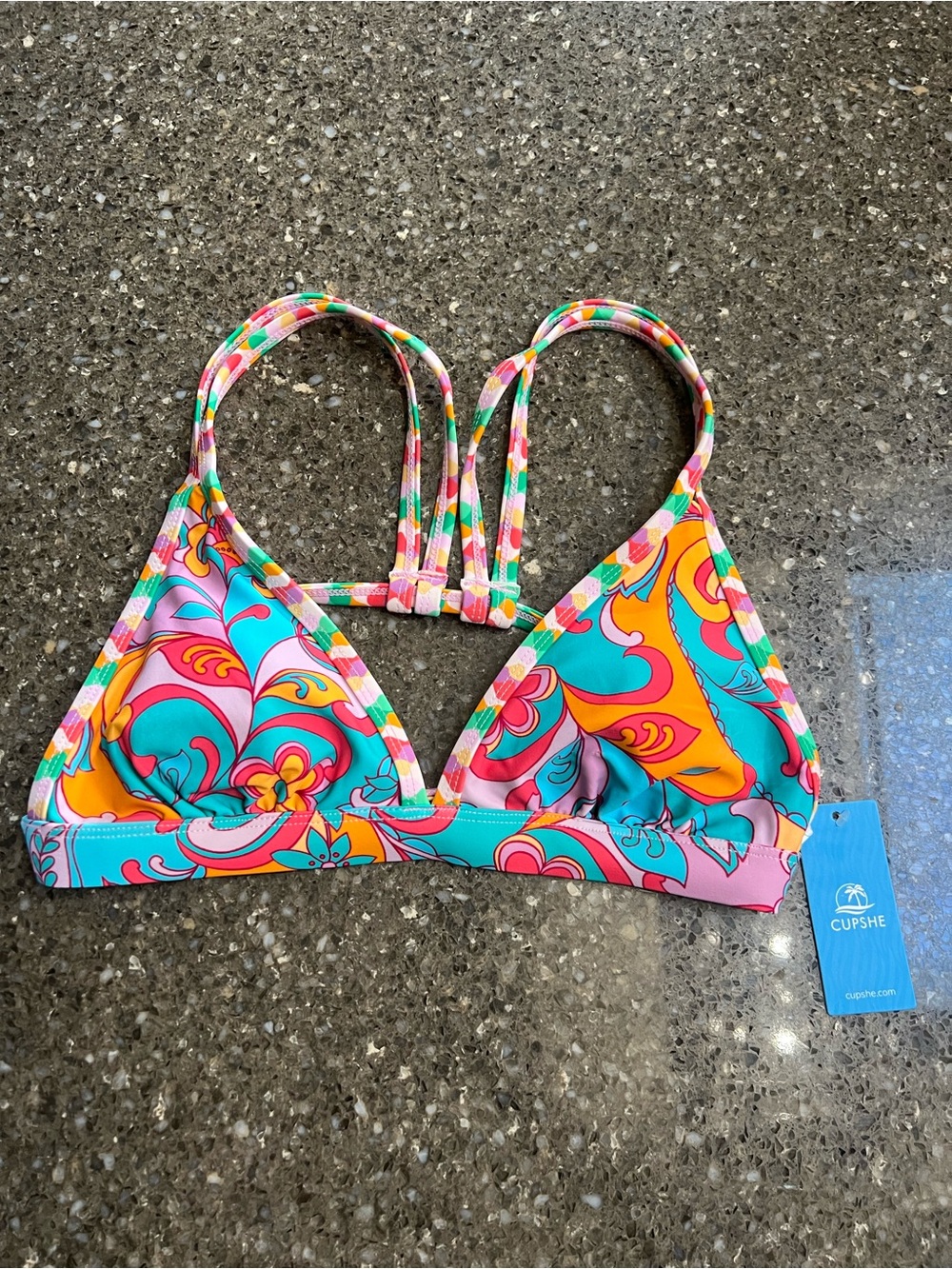 Cupshe Pink Teal Orange Floral Triangle Bikini Top NWT Size M Summer Beach Vaca
